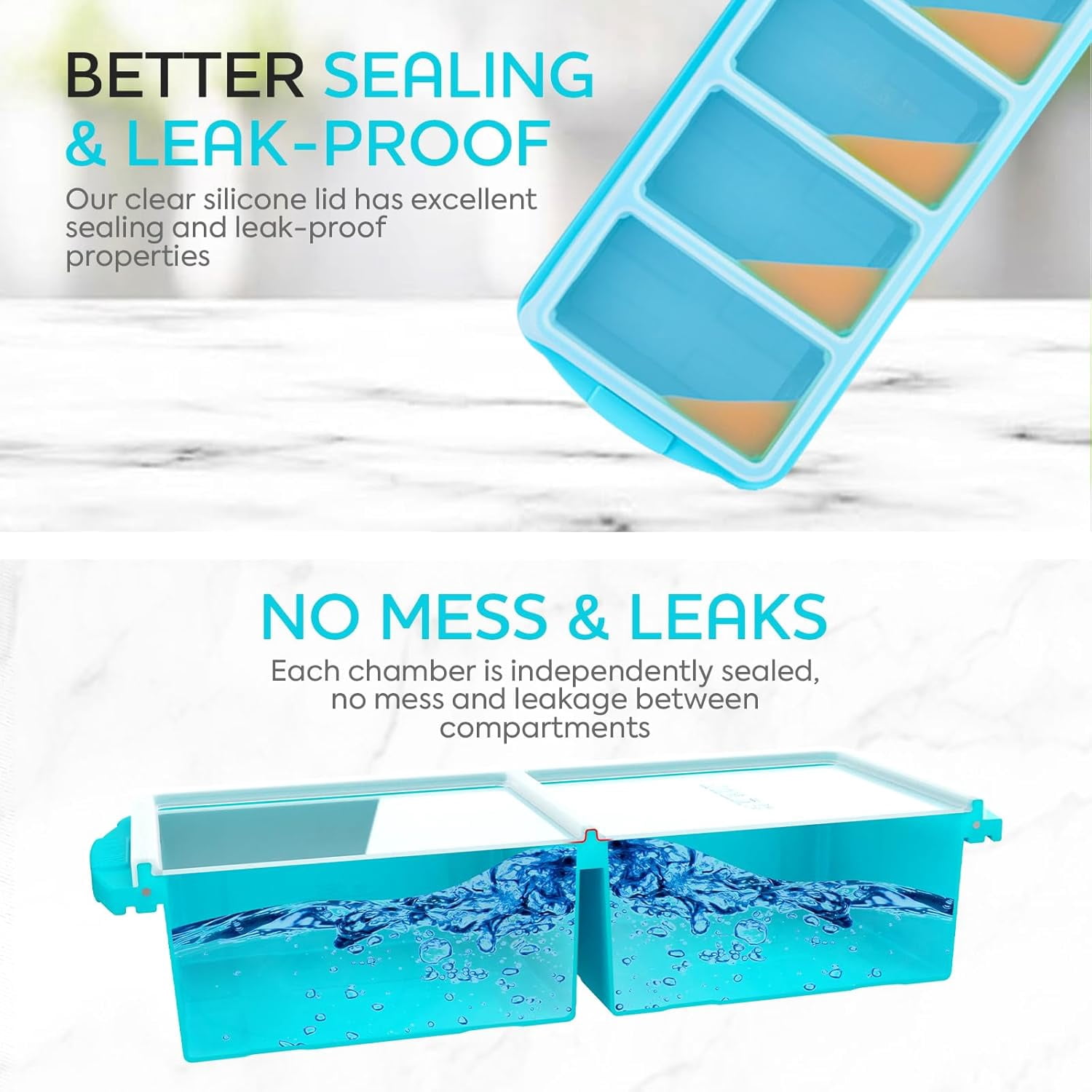 Silicone Freezer Tray With Lid-Soup Freezer Container molds-Large Ice Cube Tray Set Makes 1-Cup & 2-Cup portions cubes (2PCS, A+B)
