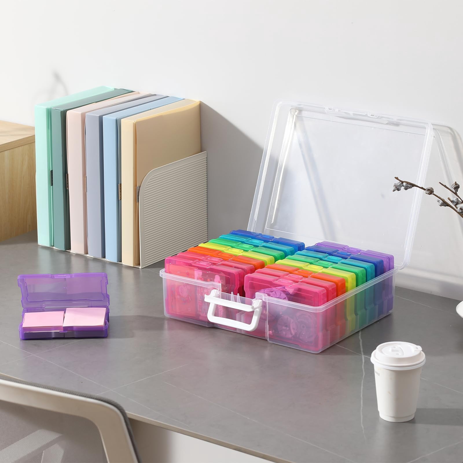 Transparent 4" X 6" Photo Cases And Clear Craft Keeper With Handle  16 Inner Organizers & Storage Box Plastic Containers (color - 2pack)