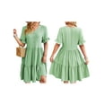 thumbnail image 4 of Gustave V Neck Short Sleeve Summer Dress for Women Ruffle Swiss Dot Mini Dresses Casual Boho A Line Flowy Sundress for Wedding Guest Christmas Party "Green, XL", 4 of 7
