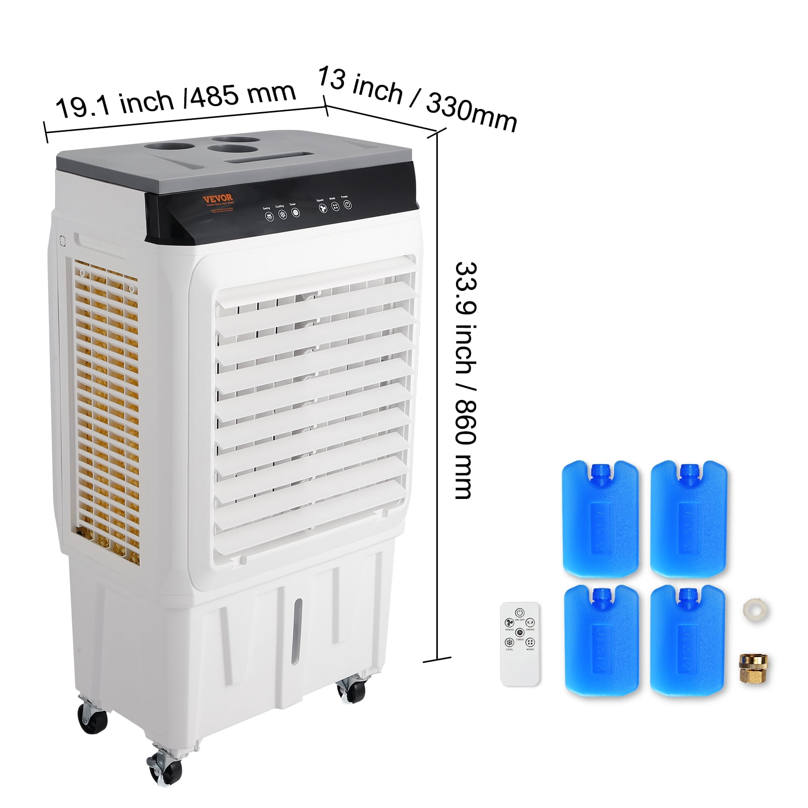 VEVOR Evaporative Air Cooler, 2100 CFM, 135° Oscillating Swamp Cooler with Adjustable 3 Speeds and 12 H Timer, 7 Gal Portable Air Cooler for 750 Sq.ft, Indoor/Outdoor Use, FCC Listed
