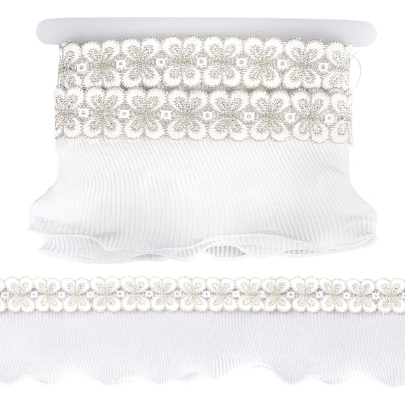 4 Inch White Butterfly Chiffon Lace Ribbon Pleated Satin Lace Edge Trim 5 Yards Ruffle Edging Trimmings Fabric for Cloth Applique