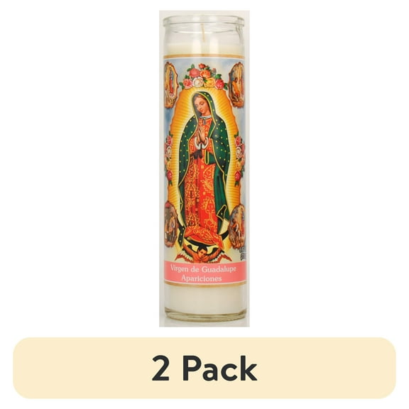 (2 pack) Prayer Candle Guadalupe Apariciones White Wax 8 inch