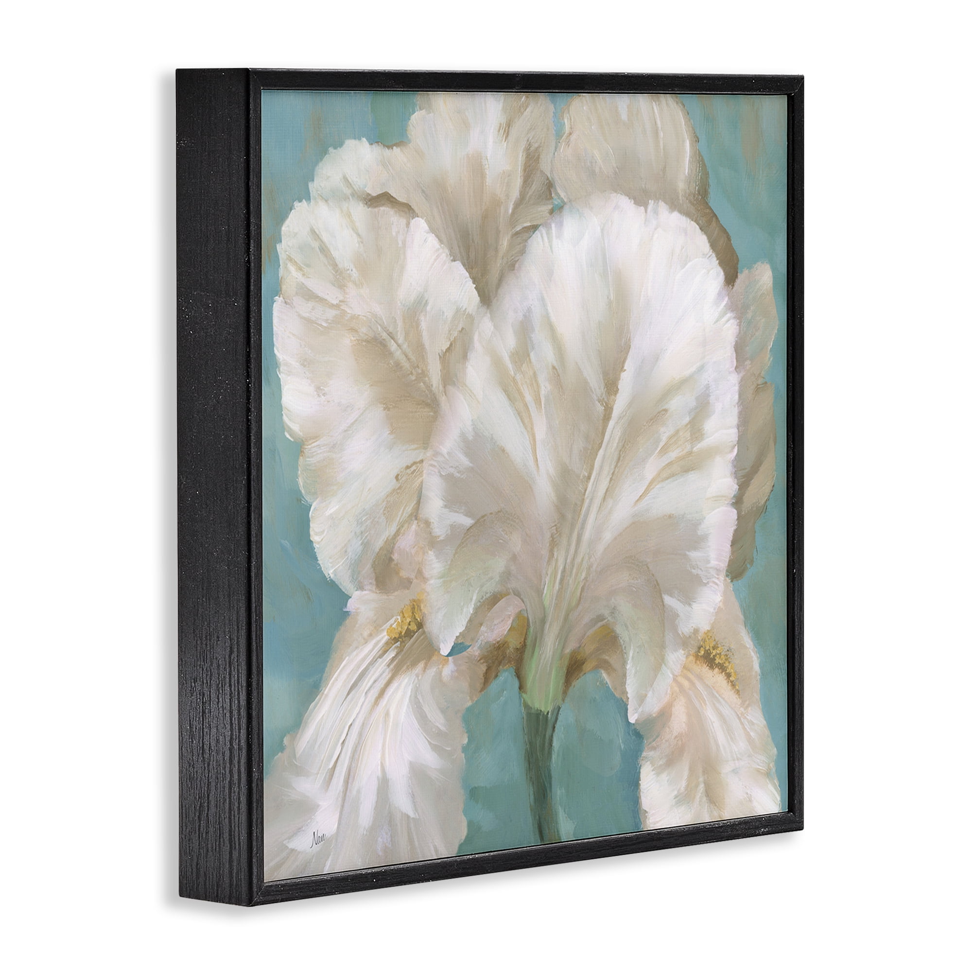 Stupell Industries White Iris on Blue Botanical & Floral Painting Black Framed Art Print Wall Art, 24 x 24