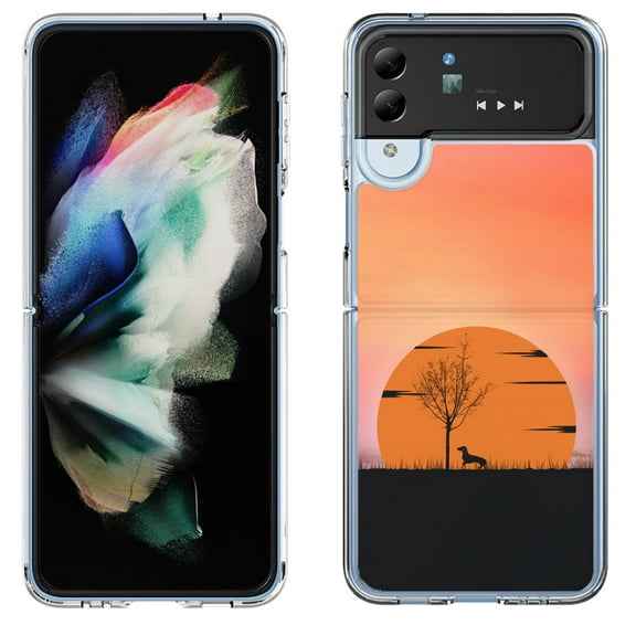 Shockproof Bumper Phone Case for Samsung Galaxy Z Flip 4 5G, by OneToughShield ® - Sunset Dachshund
