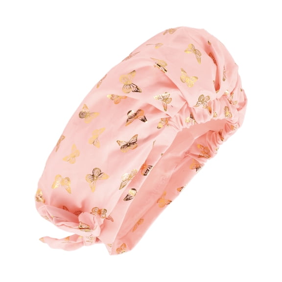 Unique Bargains 1pc Women Double Layer Shower Cap for Bathroom Vacation Travel Polyester Cotton PEVA PInk