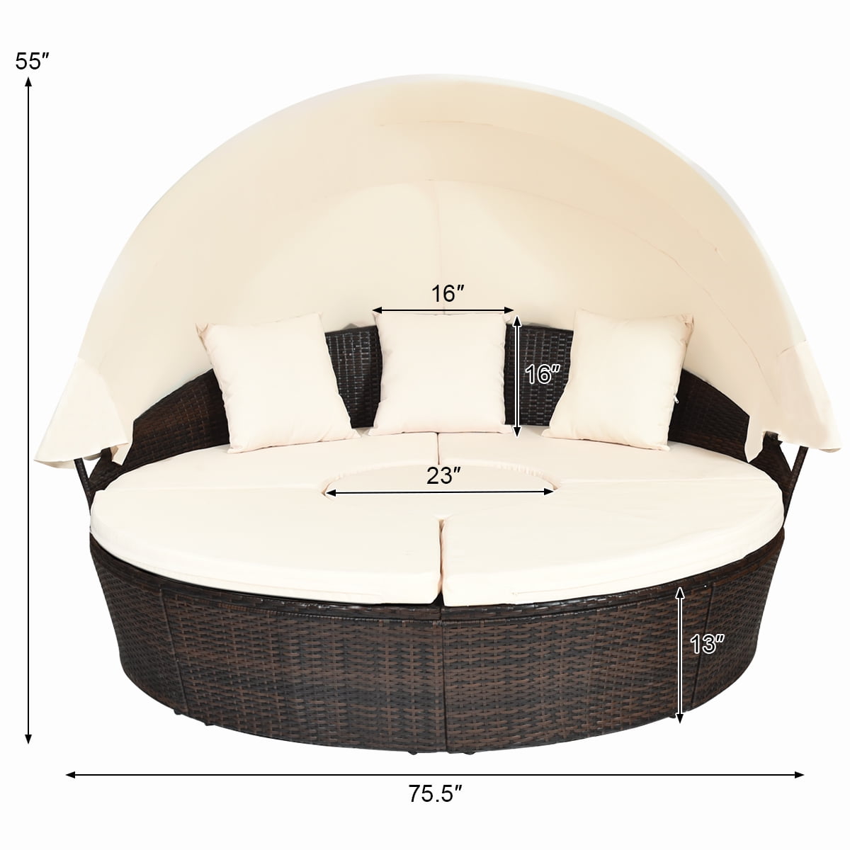 Costway Patio Rattan Daybed Cushioned Sofa Adjustable ...