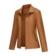 thumbnail image 3 of WTOBBY Women's Faux Leather Moto Jacket Short Coat Biker Style Casual Outerwear Solid Color Zippered Front with Stand Collar Edgy Street Look for Night Out,Camel 2XL, 3 of 7