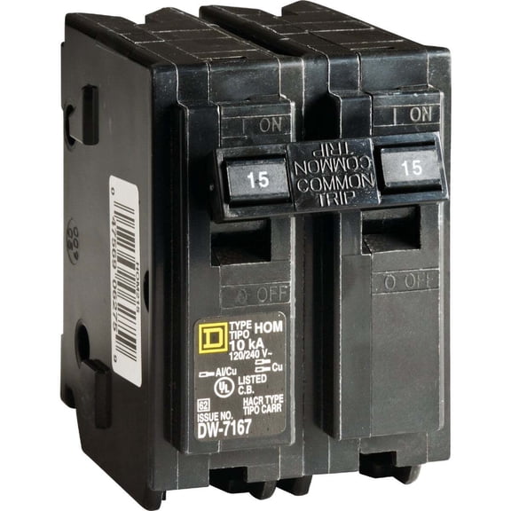 Square D Homeline 15A Double-Pole Standard Trip Circuit Breaker HOM215CP