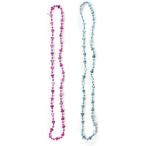 Gender Reveal Party Favors, Pink and Blue Bead Necklaces (12 Each, 24 Pack)