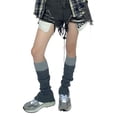 thumbnail image 1 of Kmbangi Women's Rib Knit Leg Warmers Cute Knee High Socks Boot Cuffs Two Tone Stockings with Button Decor, 1 of 3