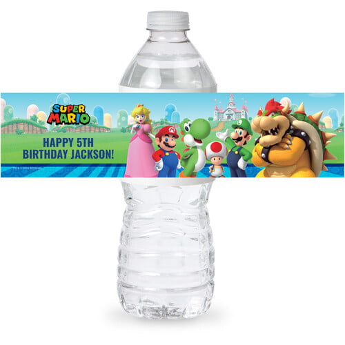 SCHOOL WATER BOTTLE SUPER MARIO LUIGI  DECALS X2 PERSONALISED ANY COLOUR 