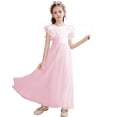 thumbnail image 2 of Girls Sleeveless Flower Girl Dress, Solid Color A-Line Ruffle Shoulder Dress for Junior Bridesmaid, First Communion and Birthday Party Occasions Pink 110, 2 of 8