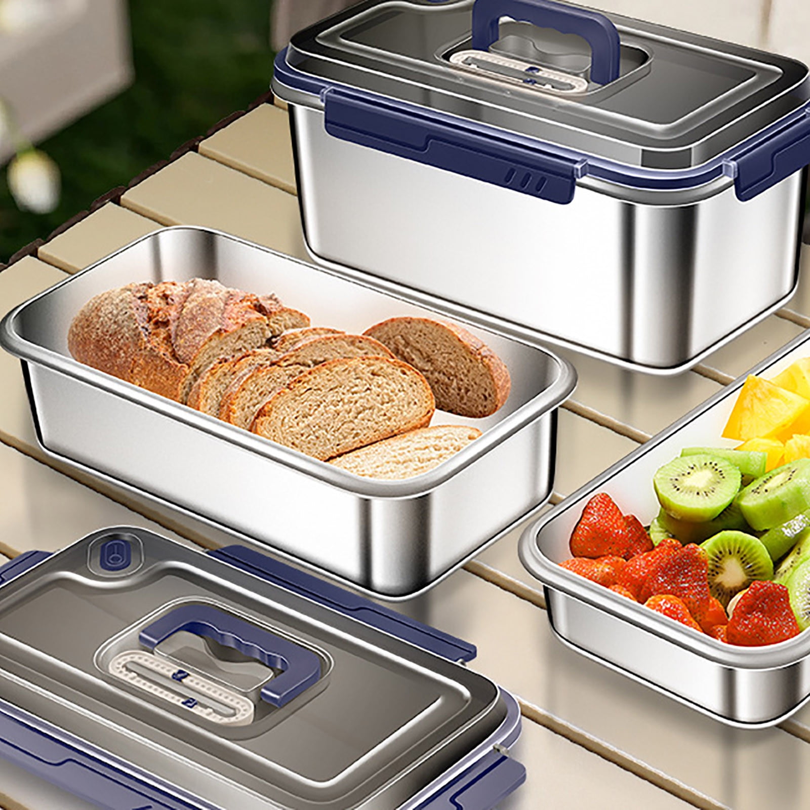 Airtight Food Storage Containers With Lids Food Grade 316 Stainless Steel Leakproof Design Large Capacity For Kitchen Use Stackable And Portable For Outdoor Activities