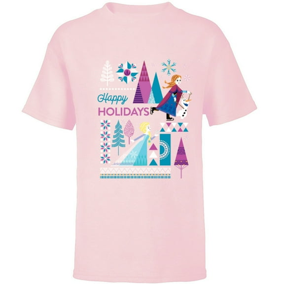 Disney Frozen Anna Elsa Olaf Happy Holidays - Short Sleeve T-Shirt for Kids – Customized-Soft Pink