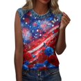thumbnail image 5 of Tank Tops for Women Diagonal Stripe Star Round Neck Sleeveless Shirts Casual Loose Fit Trendy Patriotic Camisole Blouse Dark Blue S, 5 of 6