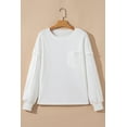 thumbnail image 6 of Women's White Exposed Seam Knit Pullover Sweatshirt with Chest Pocket | [ZhiHiMeRi] | L, 6 of 12