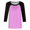 thumbnail image 4 of Scyoekwg Womens 3/4 Sleeve Tops T Shirts Cewneck Three Quarter Length Sleeve Blouse Color Block Patchwork Graphic Tee Loose Lightweight Blouses (Purple,L), 4 of 5