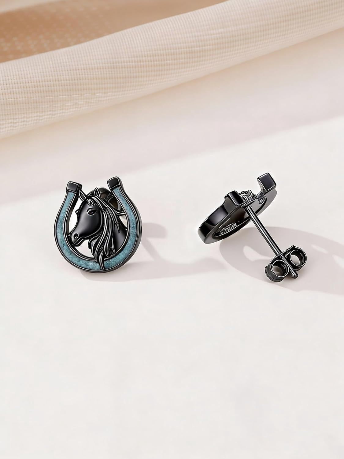 JKR Horse Stud Earrings Sterling Silver Turquoise Horseshoe Earrings Western Jewelry Gifts For Women Birthday Gifts for Her