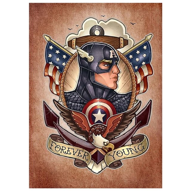 Cuadros Decorativos (DB7368) Pintura de diamante 5D Diamante cuadrado Capitán América Imagen de diamantes de imitación 20X30cm Tmvgtek embutido en tela