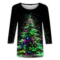thumbnail image 4 of Ugly Christmas Shirts for Women Funny Shinny Xmas Tree Printed Tees Casual 3/4 Sleeve Merry Christmas Tunic Tops, 4 of 5