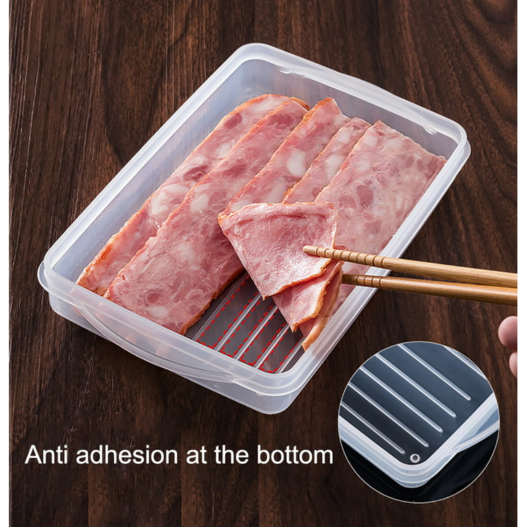 Jandel Plastic Bacon Keeper, Deli Meat Saver Cold Cuts Cheese Food Storage Container with Lid for Refrigerator, Shallow Low Profile Christmas Cookie Holder