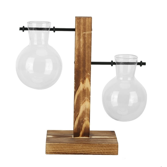 Home Decor Vase de jardinière innovant avec support en bois Vase hydroponique en verre transparent Décoration de bureau Type B