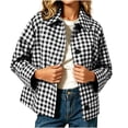 thumbnail image 4 of cfhntfmh Women Plaid Coat Casual Button down Jacket Long Sleeve Loose Outerwear Collared Fall Fashion Outfits, 4 of 7