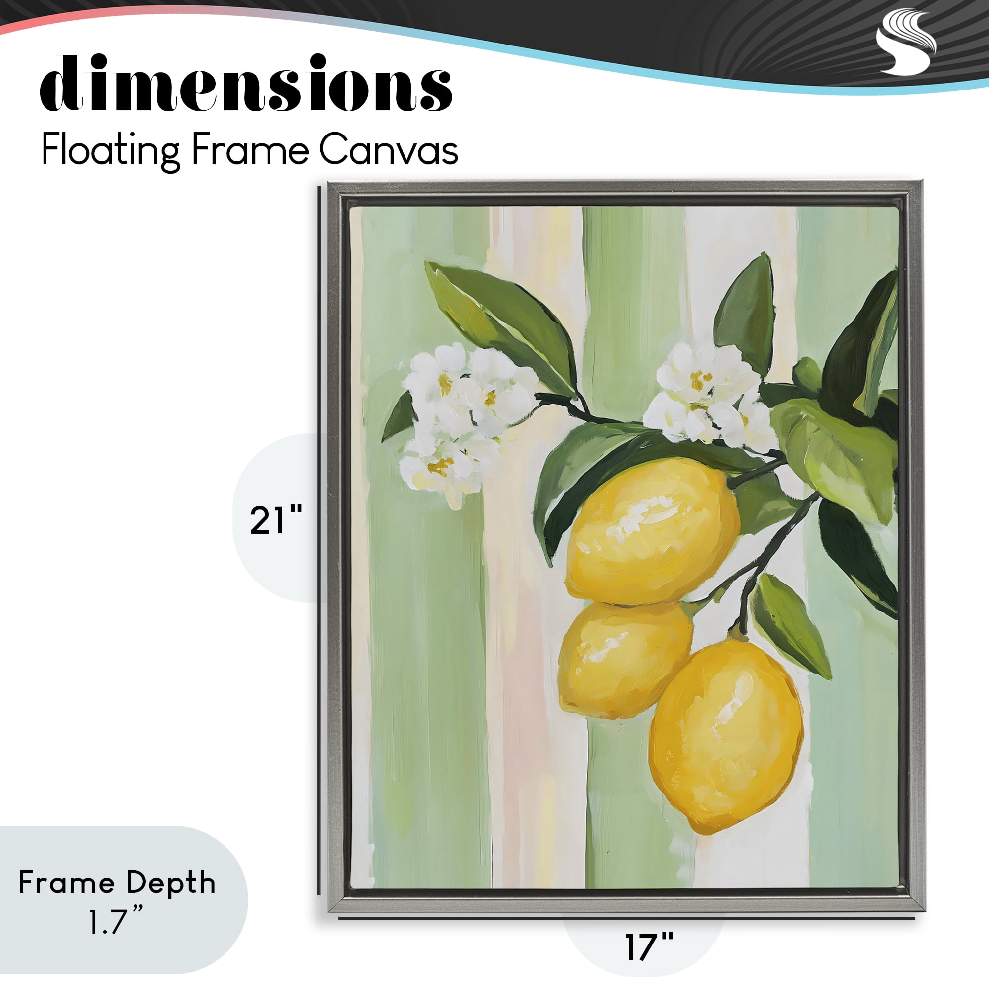 Stupell Industries Lemons & Flowers on Stripes Gray Framed Floater Canvas Wall Art, design by The Prints Vibe