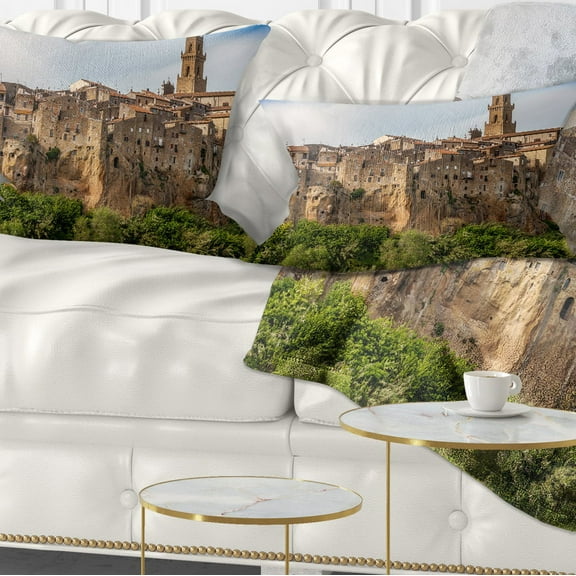Designart Pitigliano City on the Cliff in Italy - Landscape Printed Throw Pillow - 12x20