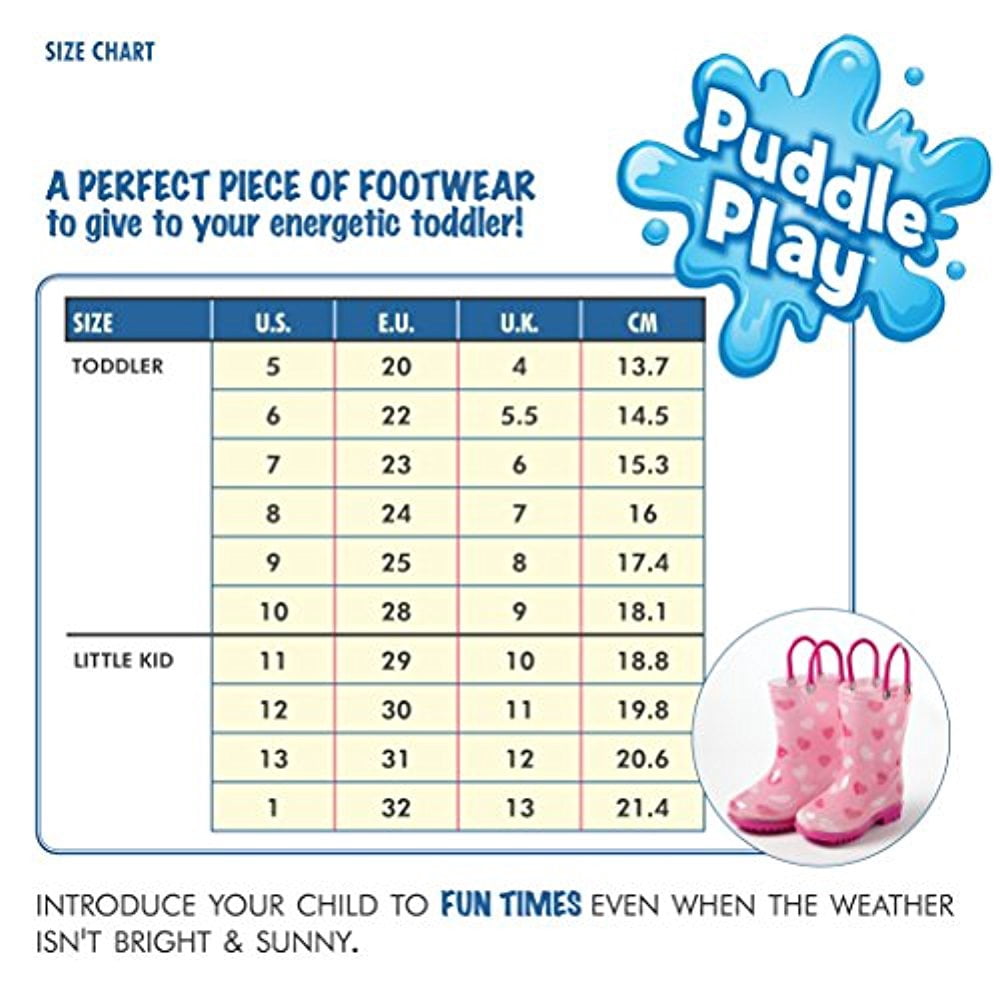 Puddle Play Children's Girls' Hearts Shapes Printed Waterproof Easy-On Rubber Rain Boots (Toddler/Little Kids)