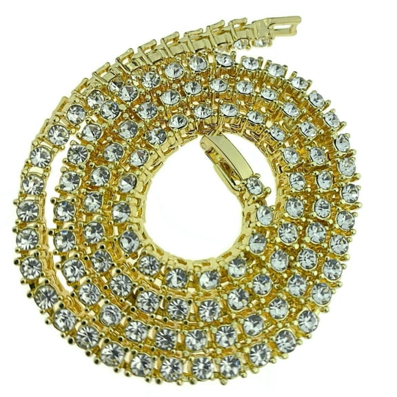 18" Inch Choker Chain One Row Gold Finish Iced Hip Hop Tennis Necklace with Box Clasp