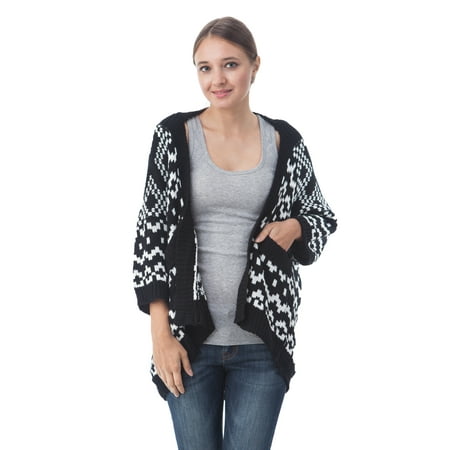 Knitted Cable Patterns - KOGMO Womens 3/4 Sleeve Cable Knit Shawl Cardian Sweater with Geometric Pattern