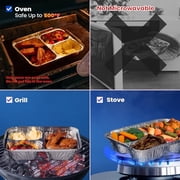 Fit Meal Prep 50 Pack 3 Compartment 8.5 x 6.5 x 1.5 Rectangular Disposable Aluminum Foil Pan Take Out Food Containers with Flat Board Lids, Hot Cold Freezer Oven Safe
