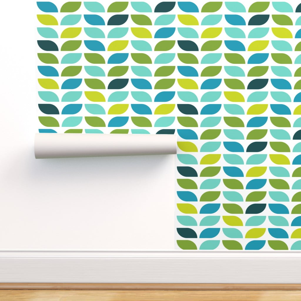 Removable Water-Activated Wallpaper Retro Mid Century Modern Geometric Pattern 