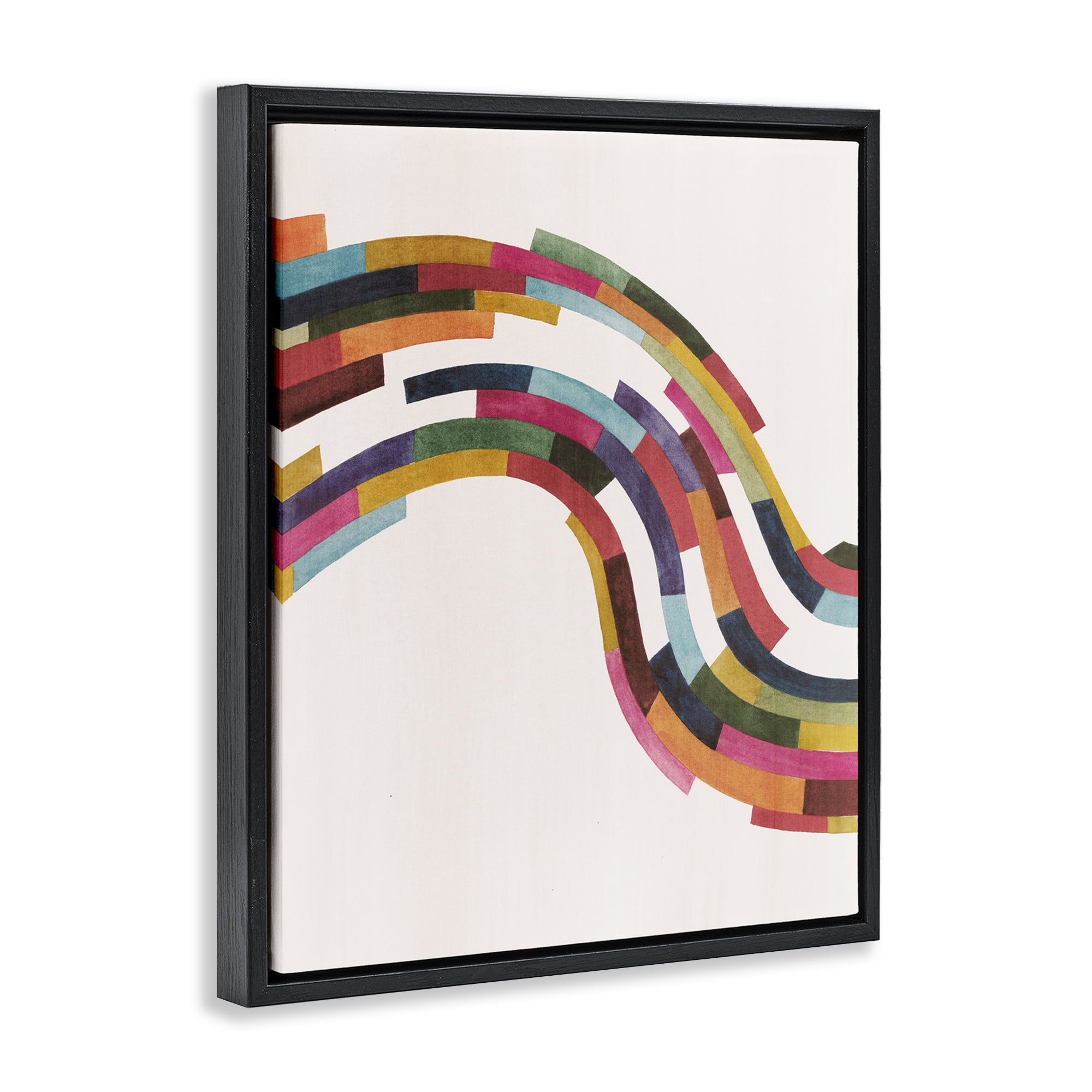 Stupell Industries Modern Geometric Wave Design Abstract Painting Black Floater Framed Canvas Art Print Wall Art, 17 x 21
