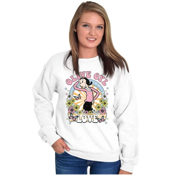 Cute Olive Oyl Cartoon Flower Love Women Crewneck Sweatshirt Brisco Brands S