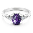 thumbnail image 2 of Gem Stone King 925 Sterling Silver Purple Amethyst and White Moissanite 3-Stone Rings for Women (1.28 Cttw, Gemstone February Birthstone, Oval Checkerboard 8X6MM, Available in Size 5, 6, 7, 8, 9), 2 of 5