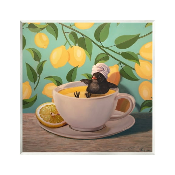 Stupell Industries Bird Bathing Lemon Tea Animals & Insects Painting Unframed Art Print Wall Art, 12 x 12