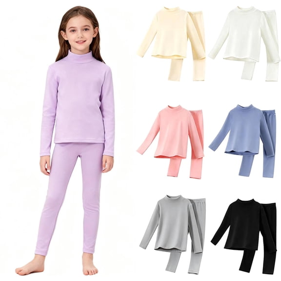 Bovxnpu Unisex Girls Sleepwear Set Boys Dralon Thermal Underwear Set Long Sleeve Turtleneck Sleepwear