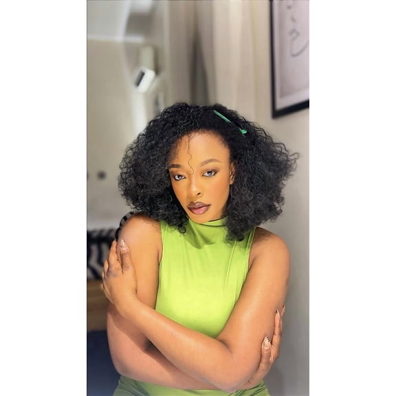 LUXLUXE 15" Kinky Curly Body Wave Half Wig for Black Women, Fluffy Curly Drawstring Headband Wig for Daily Wear, Parties & Events