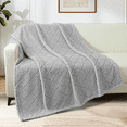 thumbnail image 4 of Whale Flotilla Fuzzy Fleece Throw Blanket for Couch, Bed, Soft Fluffy Jacquard Waffle Blankets for All Season, Lightweight and Warm, 50x60 Inch, Light Grey, 4 of 9