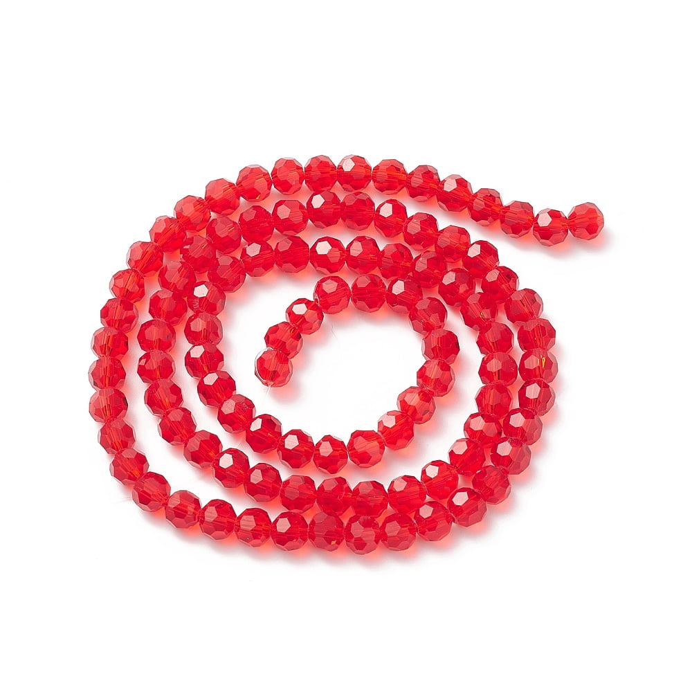 Transparent Glass Bead Strands Imitate Austrian Faceted(32 Facets) Round Red 8mm Hole: 1mm 65~67pcs/strand 49~50cm