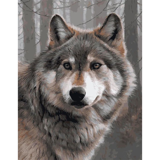 Kit de pintura por números, cuadro de arte al óleo de lienzo de lobo gris DIY para decoración de pared del hogar Hugtrwg Para estrenar