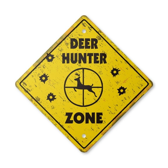 Deer Hunter Vintage Crossing Sign Zone Xing | Indoor/Outdoor Plastic | 14" Tall rustic buck hunt bow tree stand camo