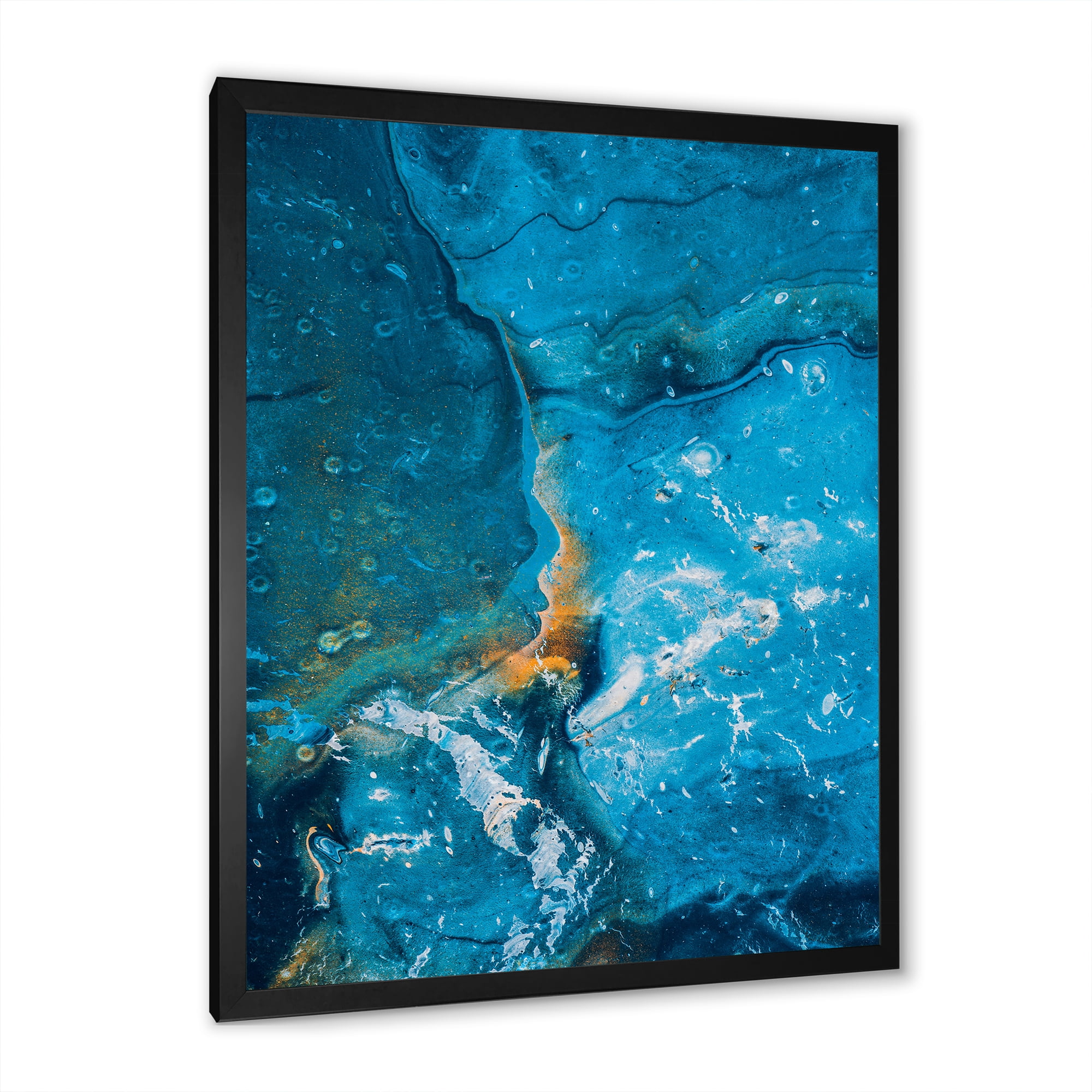 Designart 'Abstract Blue Marble Composition I' Modern Framed Art Print