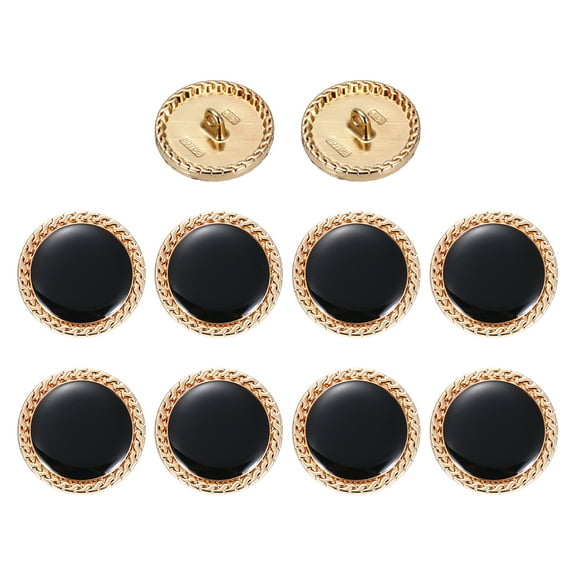 Metal Vintage Gold Button 22.5mm Round Metal Sewing Button Alloy Shank Replacement  for Women's Suit Woolen Coat Shirt Dress Sewing, Black Pack of 10