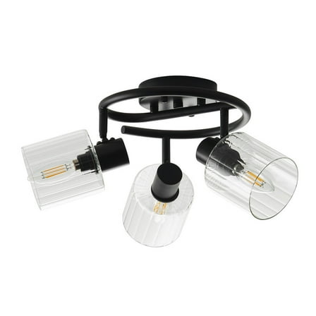 3-Light Semi-Flush Mount Ceiling Light 15.3" Black Dining Room Light Fixture with Clear Glass Lampshade