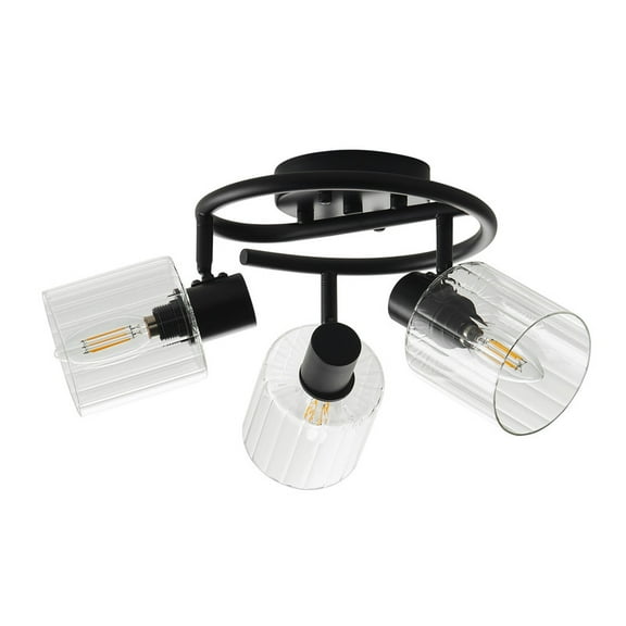 3-Light Semi-Flush Mount Ceiling Light 15.3" Black Dining Room Light Fixture with Clear Glass Lampshade