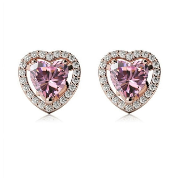 Paris Jewelry Women 10k Rose Gold Plated 1 Ct Created Halo Heart Pink Sapphire Stud Earrings