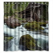 Ganma Partysu Forest Stream With Moss Rocks Shower Curtain Polyester Fabric Bathroom Shower Curtain 66x72 inches